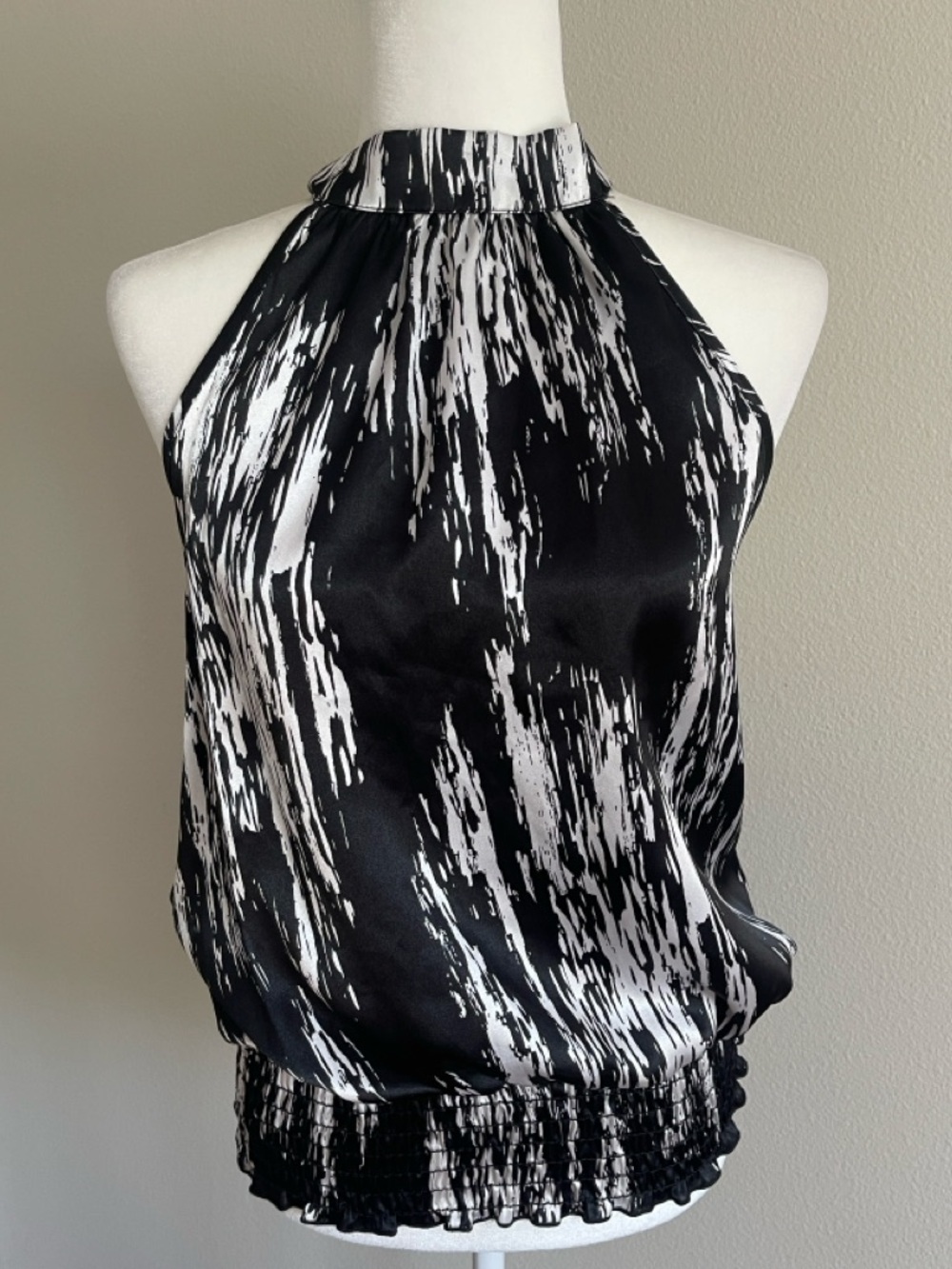 Charlotte Russe Black & White Halter Blouson Top Size L
